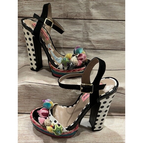 Betsey Johnson Womens Polka Fabric - Special Occasion Slingback Platform 5.5M - Picture 1 of 9